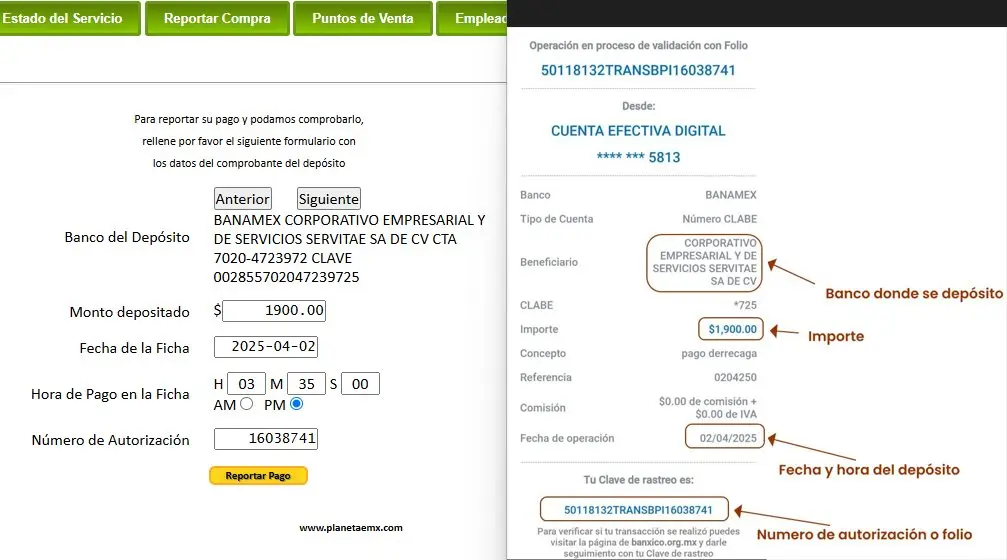 Reporte de compra para recargar saldo